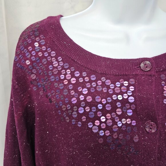 CJ Banks Purple Metallic Sequin Cardigan Sweater Bling 2X - Picture 2 of 11